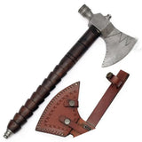 High Quality Custom Hand Made Damascus Hunting Hatchet Smoke Pipe Axe Hand Forged Wood Handle With Leather Sheath (Tomahawk Axe-55)