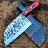 High Quality Customized Full Tang Damascus Blade Kitchen Cleaver Butcher Knife Carbon Steel Leather Sheath (Nakiri Knife-70)