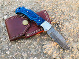 Damascus Steel Pocket Knife Handmade Outdoor Folding EDC Utility Knife with Wooden Handle  (Folding Knife-12)