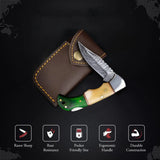 HOT SALE Beautiful Custom Handmade Damascus Steel Folding Knife Pocket Knives with Leather Color Wood Handle (Folding Knife-41)