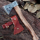 Viking axe Hand Forged Bearded axe with Carved Fenrir Handle Viking Hatchet Camping Hatchet with Box Wood Bushcraft axe (Tomahawk Axe-85)