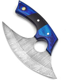 Handmade High Quality Chef Knife Custom Damascus Steel Pizza Cutter with Stainless Bone Leather Sheath for Kitchen Chopping (Ullu Knife-5)