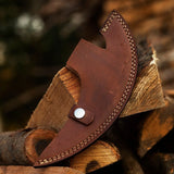 Handmade Viking Bearded Pizza Cutter Axe Damascus Steel Blade Unique Kitchen Chef Knife Design Leather Sheath Included Gift Item (Pizza Axe-24)