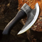 Handmade Pizza Cutter Axe 9.5 Inch Carbon Steel 1095 Blade Natural Wood With Leather Sheath (Pizza Axe-32)