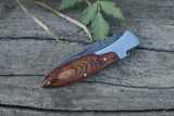 Professional Custom Handmade Damascus Steel Folding Pocket Knife with Leather Sheath and Wooden Handle for EDC and Utility Use (Folding Knife-25)