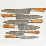 Custom Handmade Damascus Chef Knife Sets and Kitchen 6 Pcs Knife Set With Pure Leather Bag (Chef Knnife-48)