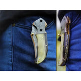 Limited Edition COPPER DAMASCUS STEEL Pocket Knife Handmade Horn Handle Folding Knife Unique and Personalized Gift (Folding Knife-7)