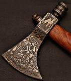 Handmade Damascus Steel Tomahawk / Axe with Rose wood Handle Gift For Your Father And Your Friend. (Tomahawk Axe-14)