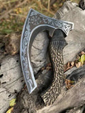 Handmade 10-Inch Carbon Steel Viking Pizza Axe Custom Kitchen Tool Ash Wood Bone Handle for Cutting Pizza Brownies Chef Knife (Pizza Axe-28)