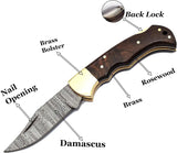 Hot Sale Custom Handmade Damascus Steel Folding Pocket Knives with Leather Wood Handle Beautiful for Outdoor Camping (Folding Knife-48)