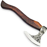 High Quality Carbon Steel Blade Damascus Axe Head Outdoor Camping Wood Handle Hand Forged with Free Leather Sheath (Tomahawk Axe-70)