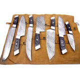 Handmade Modern Design Damascus Steel Chef Knife Set High Quality Custom Kitchen Knife Pure Leather Sheath Stainless Steel 5pcs (Chef Knife-76)