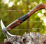 HAND FORGED VINTAGE - BEARDED SPIKE TOMAHAWK CAMPING AXE - HATCHET AXE WITH LEATHER COVER (Tomahawk Axe-100)