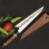 Custom Handmade High Carbon Steel Powder Coating Kitchen Chef Knife - Chef Knives with Leather Sheath - Custom Kitchen Cooking F (Chef Knife-114)