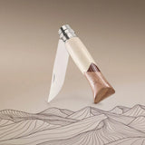 Stainless Steel Folding Knife Opinal Knife Walnut Wood Handle Pocket, Folding Knives With Leather Sheath (Folding Knife-1)