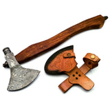 Top Quality Axe Manufacturer Damascus Steel axe Camping with Rose Wood Handle With Leather Sheath (Tomahawk Axe-30)