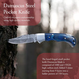 Handmade Folding Knife Small Pocket Knives for Camping, Hiking Back Lock Blade Damascus Steel (Folding Knife-33)