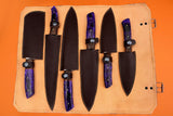 D2 Steel Chef Set Handmade Carbon Steel Knives 6-Piece Purple Resin Handle Razor Sharp Walnut Wood Bolster Best Gift (Chef Knife-83)