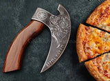 Handmade High Quality Chef's Kitchen Knife Carbon Steel Pizza Cutter with Damascus Blade Bone Free Chopping  (Pizza Axe-22)