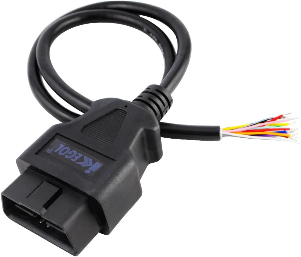 iKKEGOL Pack of 2 16 Pin J1962 OBD2 OBD-II Male Connector to Open Plug Wire, OBD Diagnostic Extension Cable Pigtail for DIY x 2 (60cm 24"" inch, 2ft)