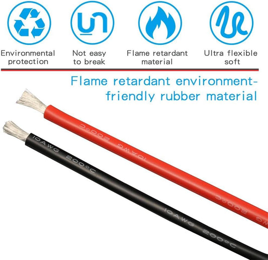 10 Gauge Silicone Wire Ultra Flexible 20 feet high temp 200 deg C 600V 10 AWG Silicone Wire 1050 Strands of Tinned Copper Wire Stranded Wire Model Battery Cable Black and Red Each Color 10 ft