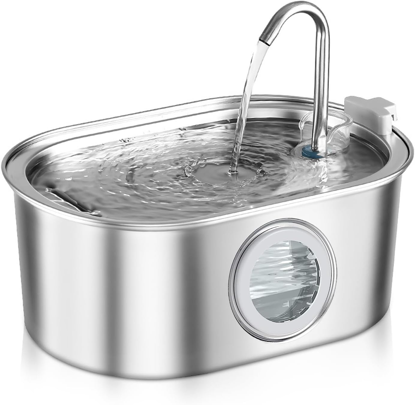 Cat Water Fountain 3.2L/108oz with Quiet Pump, Automatic Stainless Steel Pet Water Fountain for Cats Dogs(Transparent Window)