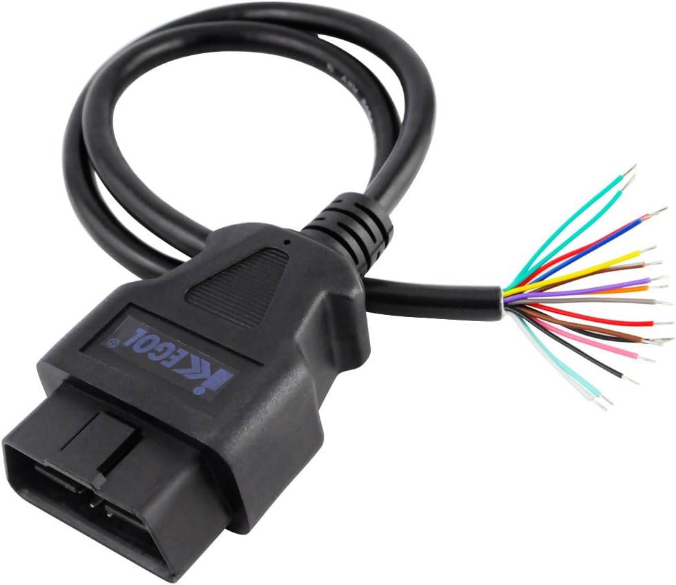 iKKEGOL Pack of 2 16 Pin J1962 OBD2 OBD-II Male Connector to Open Plug Wire, OBD Diagnostic Extension Cable Pigtail for DIY x 2 (60cm 24"" inch, 2ft)