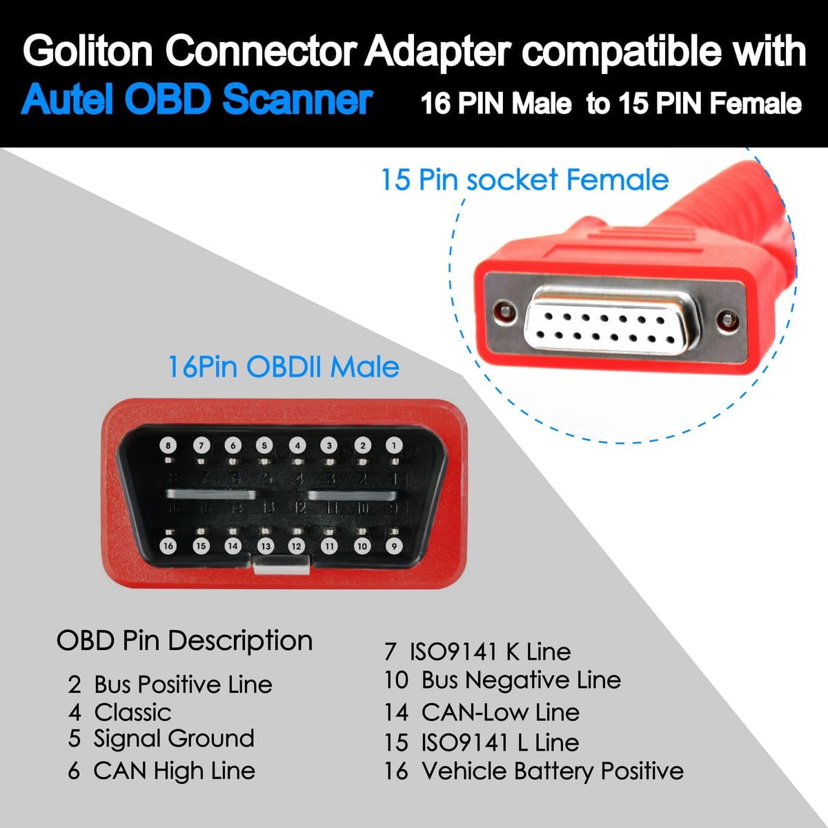 Compatible Connection Cable for OBD-II OBD2 Solutions DA-4 DA4 DA4 Cable Suitable for Replacement of Solus Edge Scan Scan Tool Snap-on
