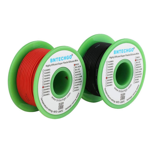 24 Gauge Silicone Wire Spool Red 50ft and Black 50ft Flexible 24 AWG Stranded Tinned Copper Wire