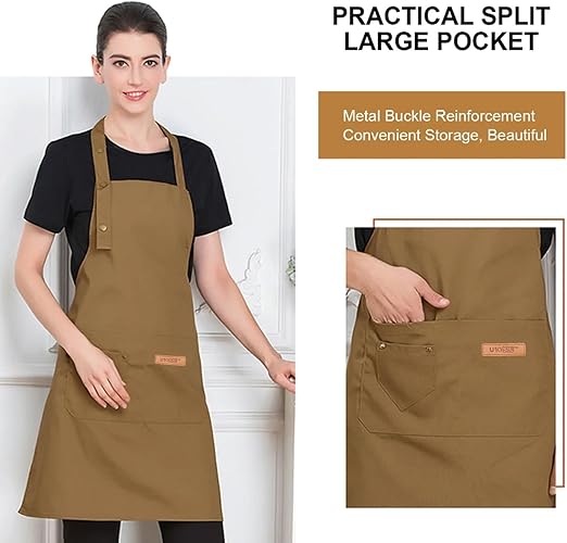 Apron, Unisex Bib Apron, Upgraded Waterproof Canvas, Adjustable, Multiple Large Pockets, Wear-Resistant for BBQ, Kitchen, Hairstylist, Waiters, Artists, Beauticians, Bar Shop