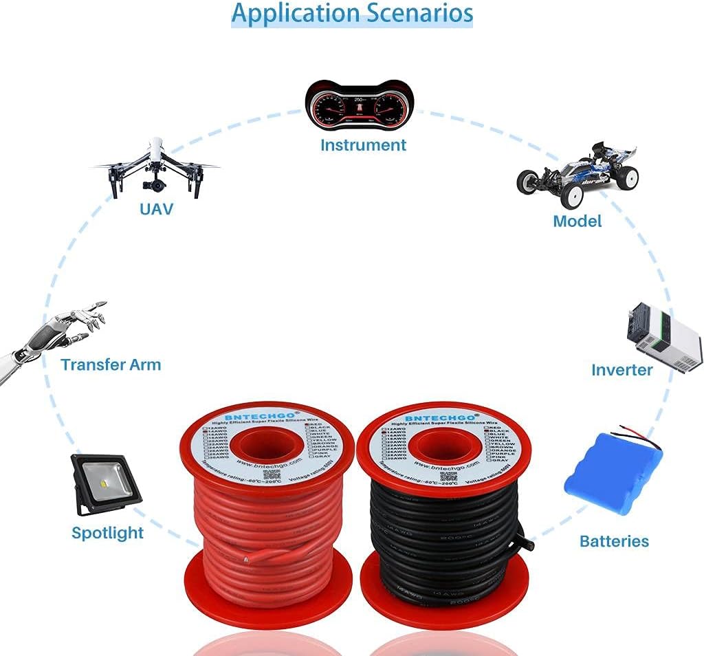 14 Gauge Silicone Wire Spool 50 feet Ultra Flexible High Temp 200 deg C 600V 14 AWG Silicone Wire 400 Strands of Tinned Copper Wire 25 ft Black and 25 ft Red Stranded Wire for Model Battery