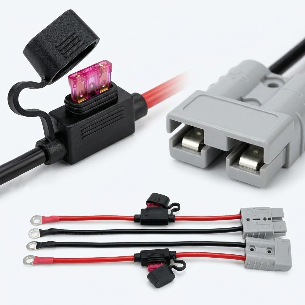 2PCS Fused Anderson Plug Connector Lead 50amp Plug to 8mm Lugs, 10 B&S 60 amp Cable Lead 250 mm