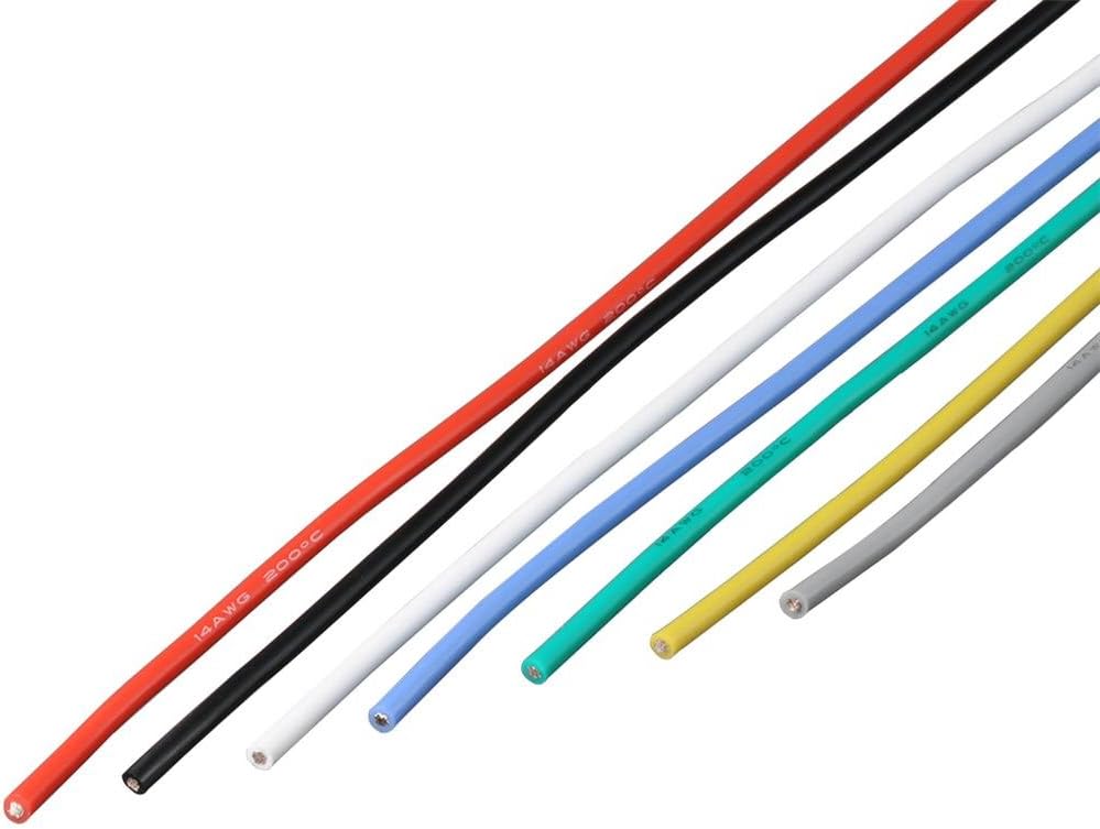 14 Gauge Silicone Wire Kit Ultra Flexible 7 Color High Resistant 600V 200 deg C Silicone Rubber Insulation 14 AWG Silicone Wire 400 Strands of Tinned Copper Wire Stranded Wire Cable