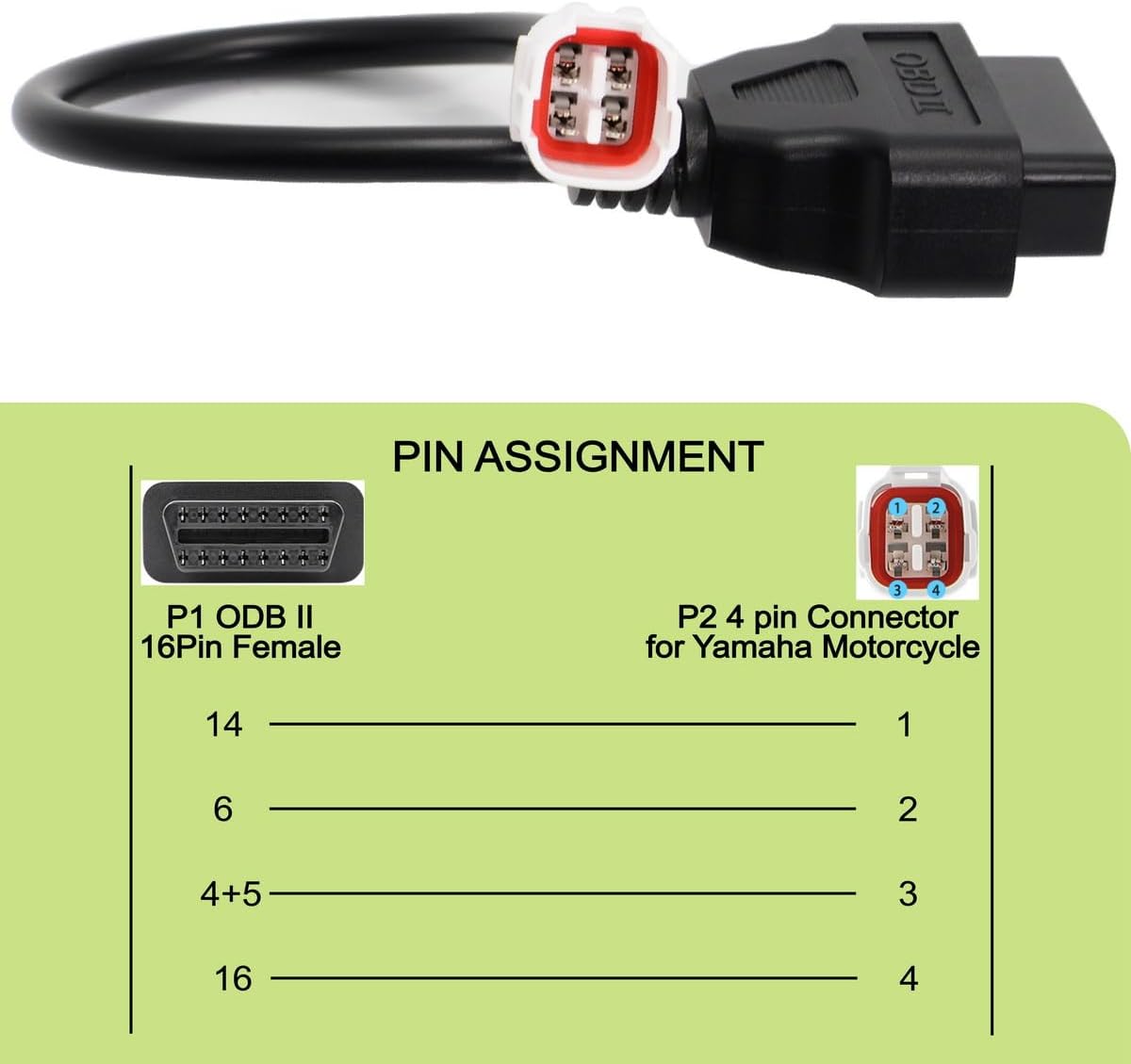 OBD2 OBDII Diagnostic Cable Adaptor 4 Pin to 16 Pin Compatible with Yama ha Motorbike Motorcycle