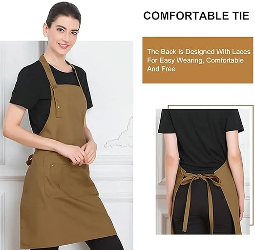Apron, Unisex Bib Apron, Upgraded Waterproof Canvas, Adjustable, Multiple Large Pockets, Wear-Resistant for BBQ, Kitchen, Hairstylist, Waiters, Artists, Beauticians, Bar Shop