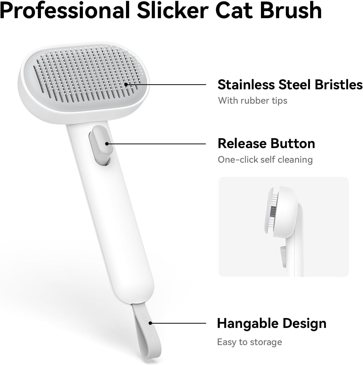 aumuca Cat Brush with Release Button, Cat Brushes for Indoor Cats Shedding, Cat Brush for Long or Short Haired Cats, Cat Grooming Brush Cat Comb for Kitten Rabbit Massage Removes Loose Fur, White