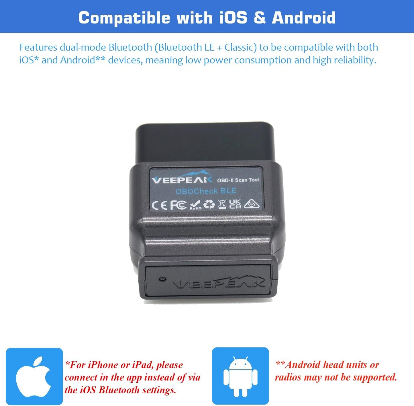 Veepeak OBDCheck BLE Bluetooth OBD II Scanner Adapter Dongle Auto Check Engine Code Reader Diagnostic Scan Tool for iOS & Android
