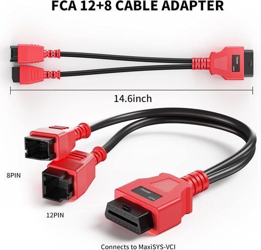 FCA 12+8 Cable Adapter for Chrysler 12+8 Programming Cable Connector, Autel OBD2 Adapter Security Bypass Cable for Autel Maxisys MS905 MS906 MS906BT MS906S MS908 MS908S Pro