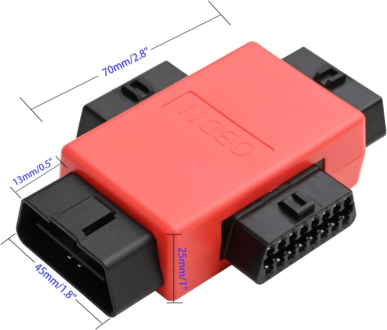 Pocket OBD2 OBDII Full 16 Pin Male to 3 Female 1 to 3 OBD Cable Splitter Converter Adapter for Diagnostic Extender Red (Red)