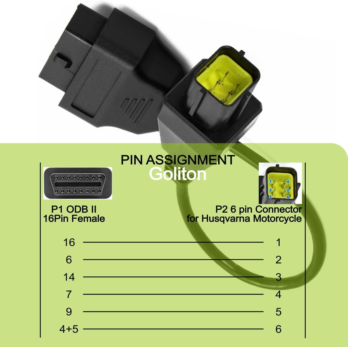 16 Pin 6 Pin OBD2 OBDII Motorcycle Diagnostic Cable Adapter Compatible with Husqvarna
