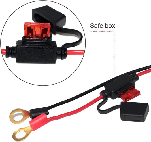 12V Adapter Plug Socket Auto Cigarette Lighter with Cap to Eyelet O Terminal 3ft (1pack) Charging Cable 10A Car Fuse 24volt RingTerminals 16AWG Heavy Duty Cord