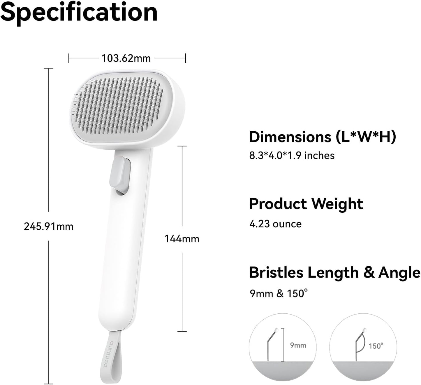 aumuca Cat Brush with Release Button, Cat Brushes for Indoor Cats Shedding, Cat Brush for Long or Short Haired Cats, Cat Grooming Brush Cat Comb for Kitten Rabbit Massage Removes Loose Fur, White