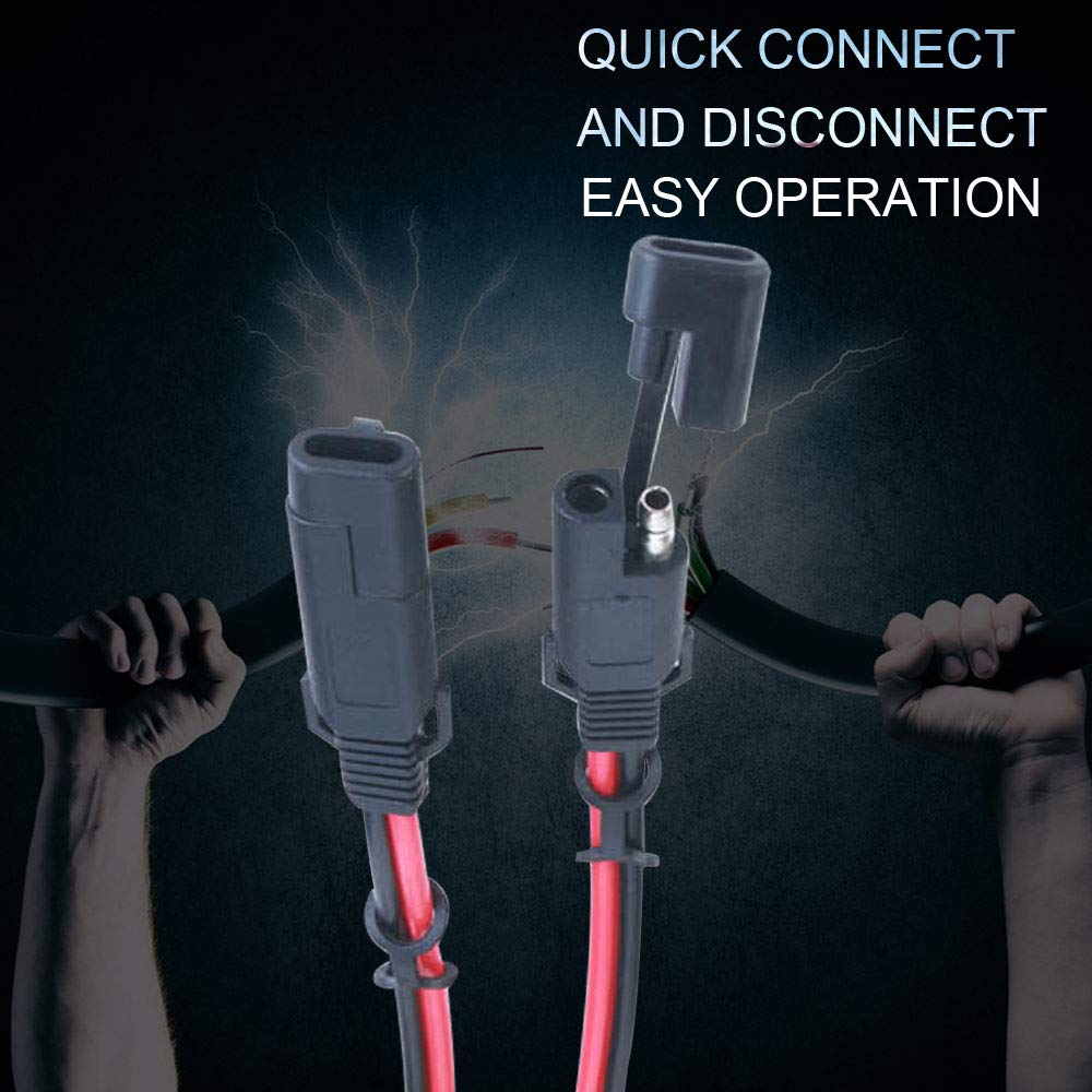 SAE to SAE 12V-24V Quick Disconnect Extension Cable 2 Pin with Dust Cap DC Connection Cord Plug 12 Feet 16AWG Gauge