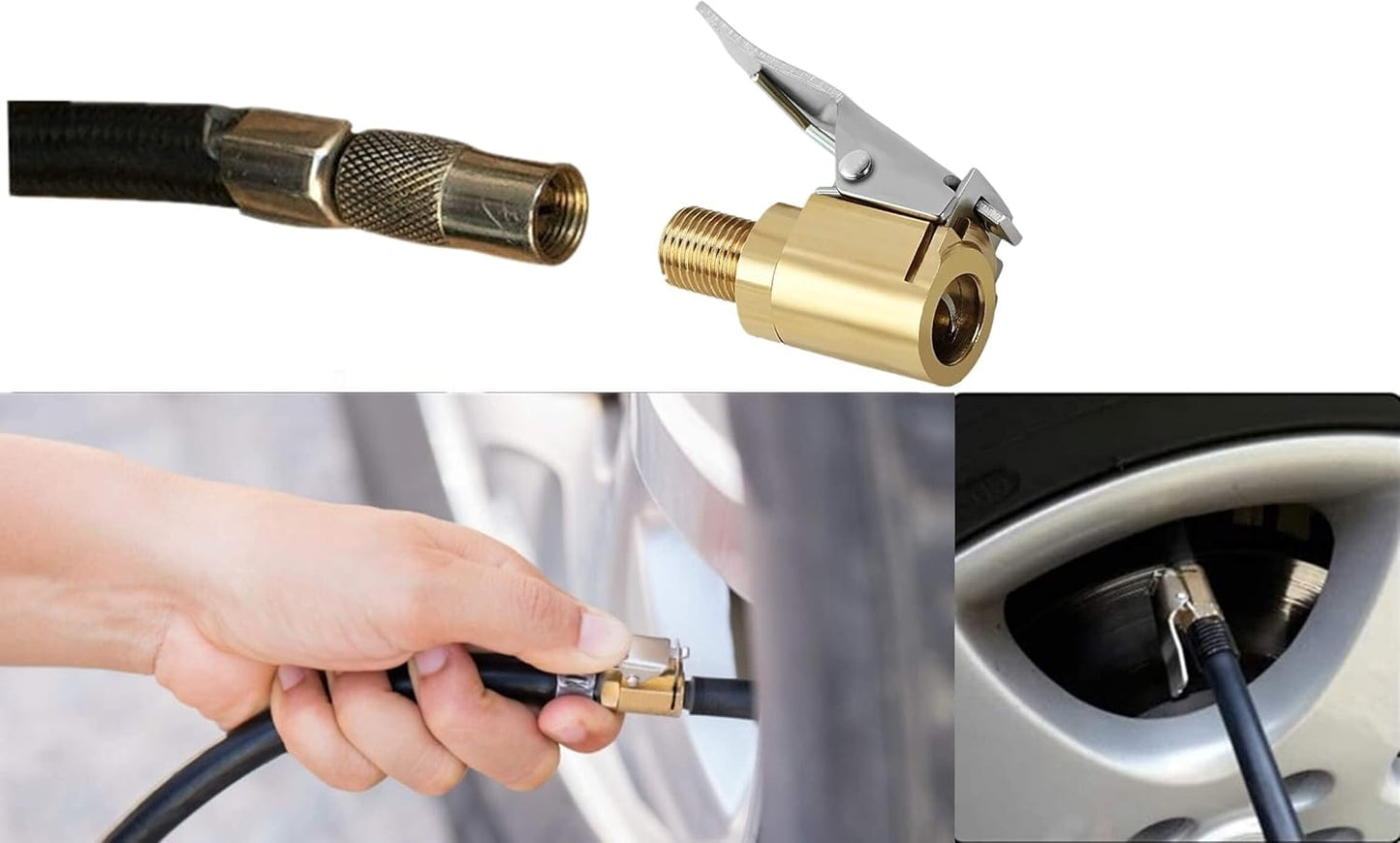 Tire Air Chuck with Clip Adapter, Brass Locking Tire Inflator Nozzle Adapter Connect, No Leakage Tire Chucks for Vehicle Inflator Compressor Pump Connect Accessories Tool 8mm 2Pack