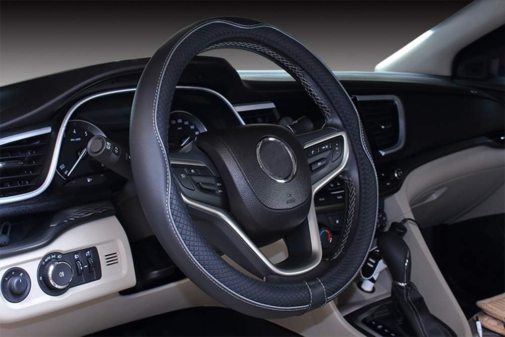 New Microfiber Leather Car 14 15 16 Small Medium Large Steering Wheel Cover for Women (14.5-15''(fit for Mostly Cars), Black Gray)