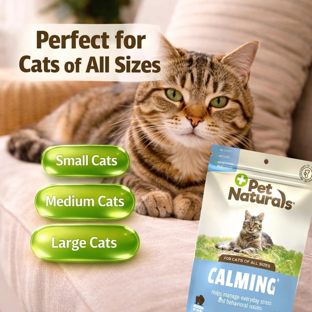 Pet Naturals Calming Chews for Cats, 30 Chews - Behavioral Support and Anxiety Relief for Travel, Boarding, Vet Visits and High Stress Situations