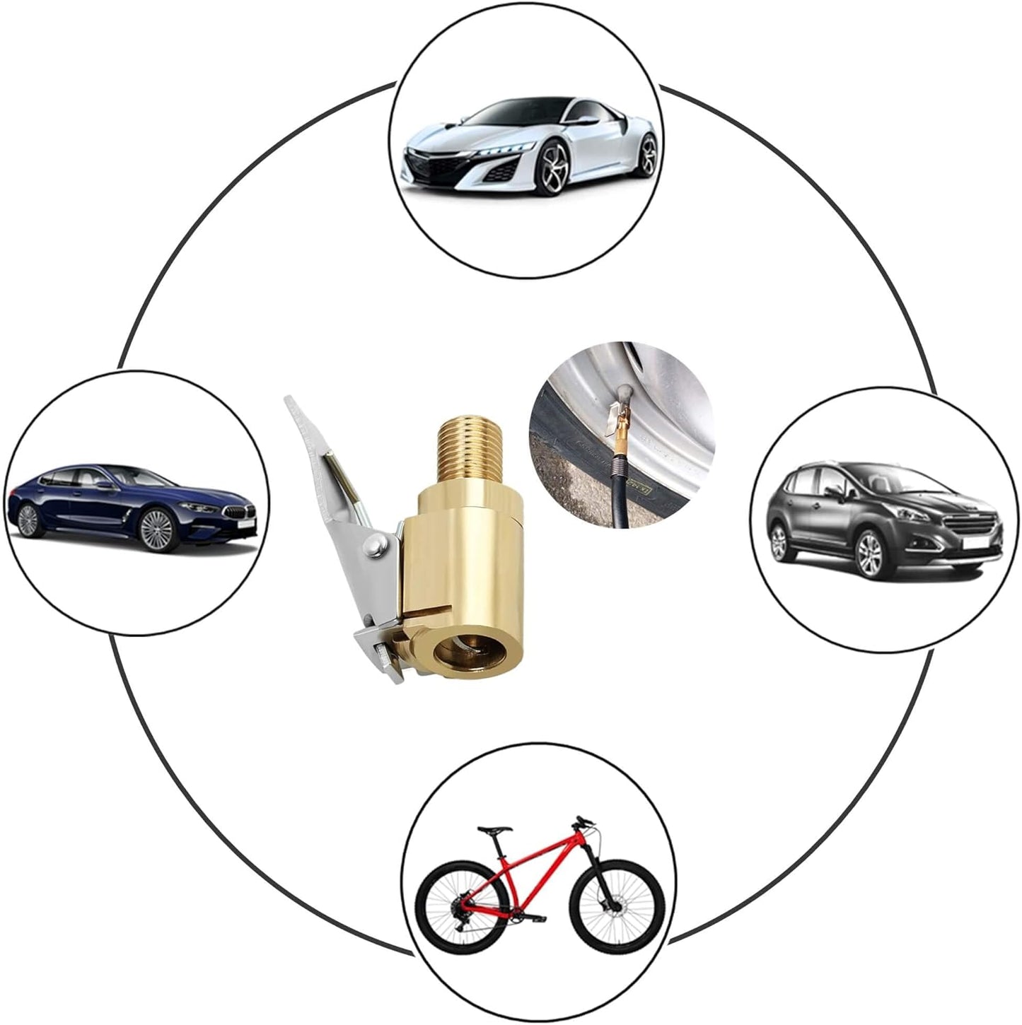 Tire Air Chuck with Clip Adapter, Brass Locking Tire Inflator Nozzle Adapter Connect, No Leakage Tire Chucks for Vehicle Inflator Compressor Pump Connect Accessories Tool 8mm 2Pack