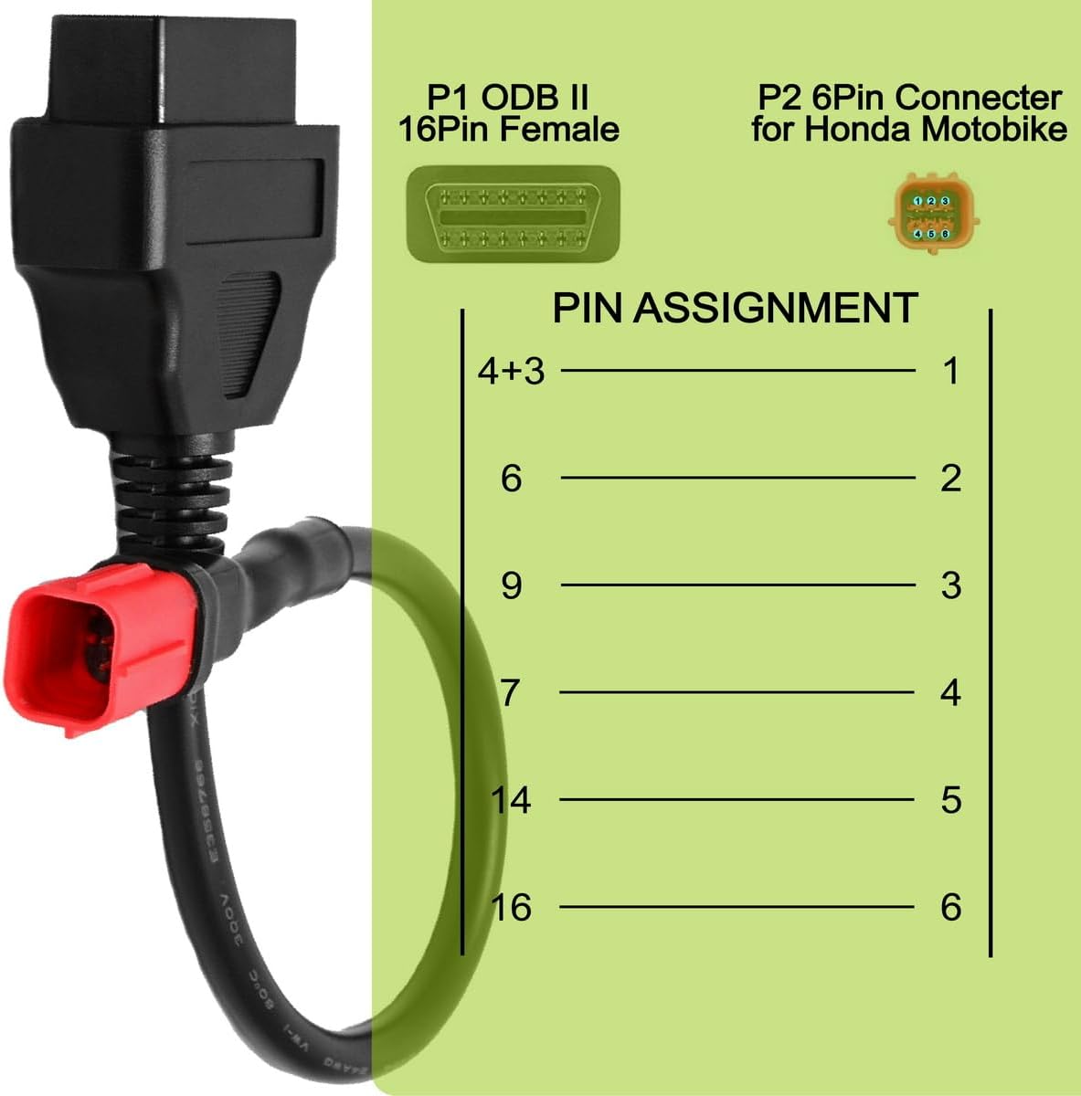 OBD2 OBDII Diagnostic Cable Adaptor 6 Pin to 16 Pin Compatible with Honda Motorbike Motorcycle