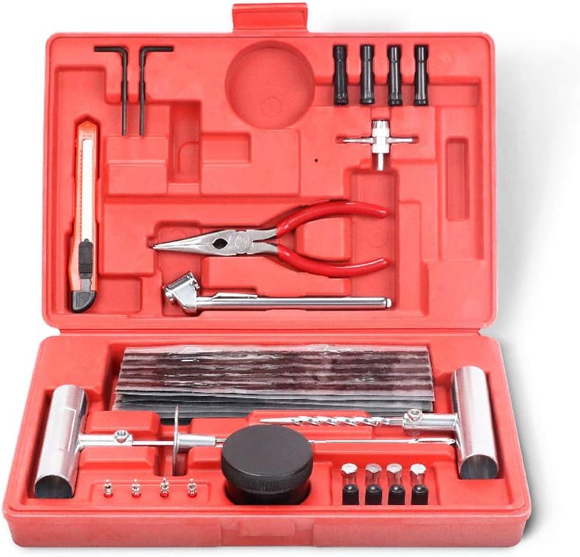 HORUSDY 56-Piece Tyre Puncture Repair Kit, Heavy Duty Tire Tube Recovery Plugs Off Road Flat Tyre Car 4WD Motorcycle With Storage Case