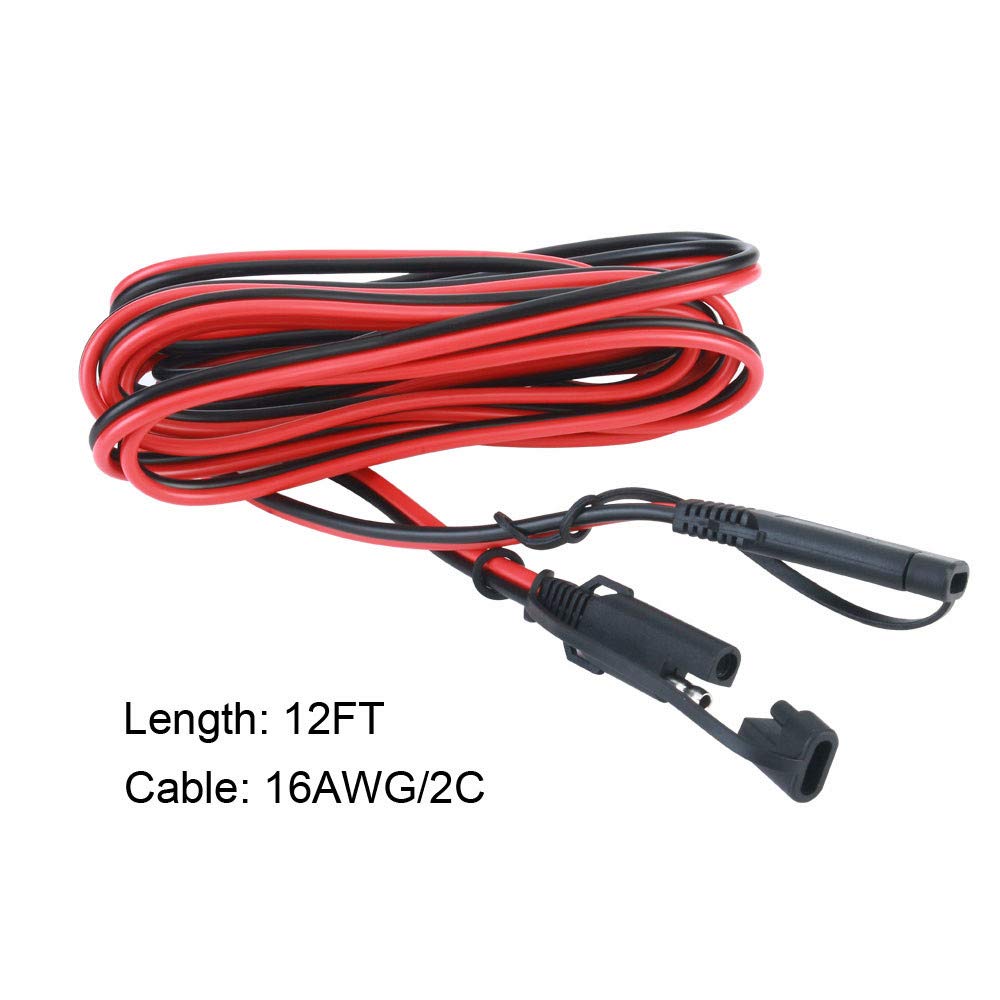 SAE to SAE 12V-24V Quick Disconnect Extension Cable 2 Pin with Dust Cap DC Connection Cord Plug 12 Feet 16AWG Gauge